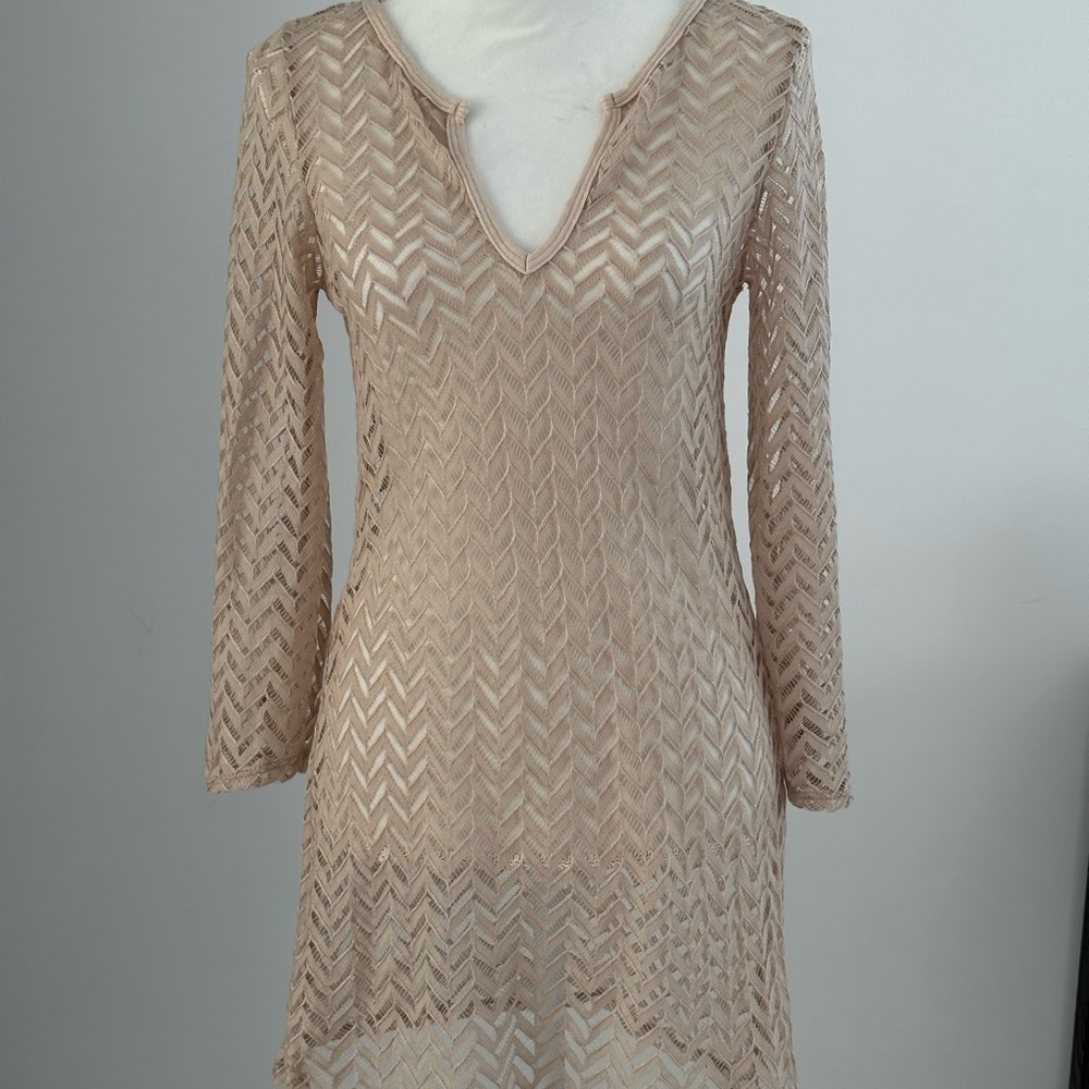 Jordan Taylor Cream Long Sleeve Beach Cover Up Textured Tunic S Resort